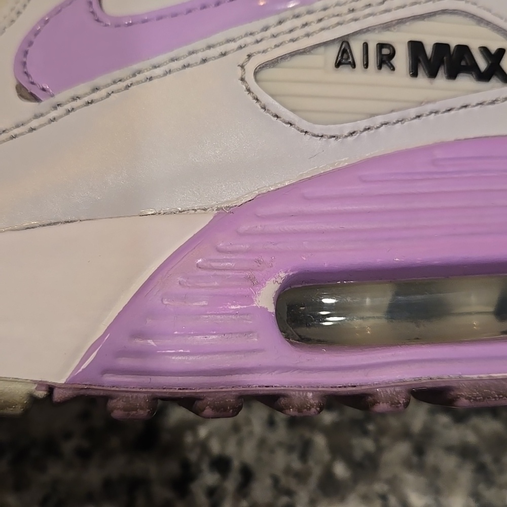NIKE AIR MAX 90 LTR SIZE 6 YOUTH=7.5 WOMEN'S. PURPLE /WHITE METALLIC. - Picture 8 of 16